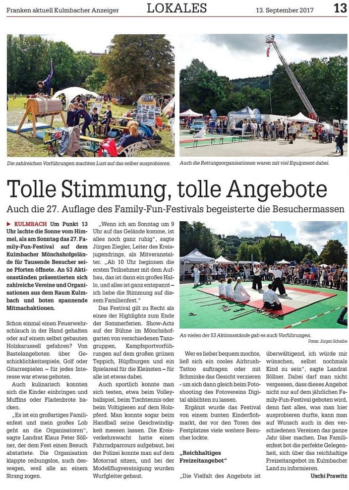 13.09.2017 Bericht im Kulmbacher Anzeiger