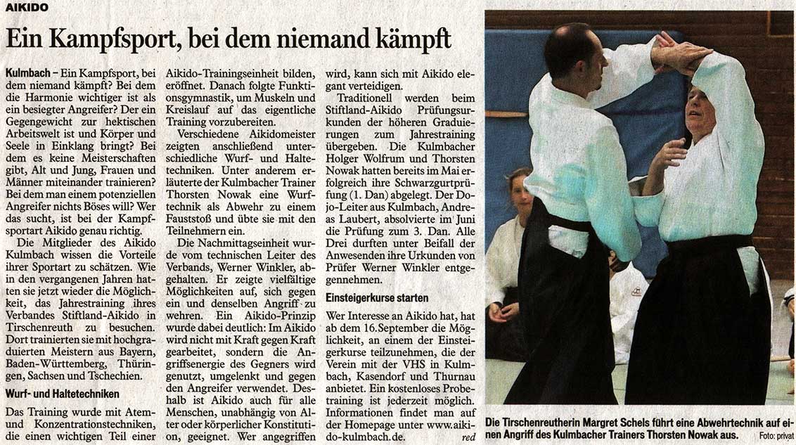 Bericht von der Dan-Prüfung in der Bayerischen Rundschau vom 07.09.2013