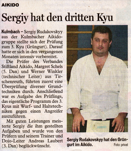 Bayerischen Rundschau vom 07.05.2014, 24.04.2014 Prüfung zum 3. Kyu abgelegt