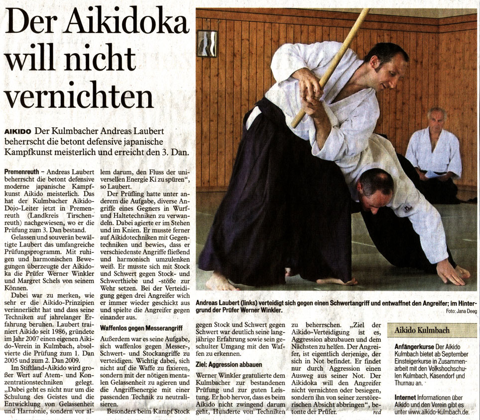 Bericht von der Dan-Prüfung in der Bayerischen Rundschau vom 18.06.2013